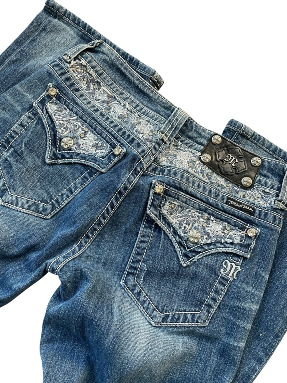 Miss Me Low-Rise Bootcut Jeans - Lace and Rhinestone
